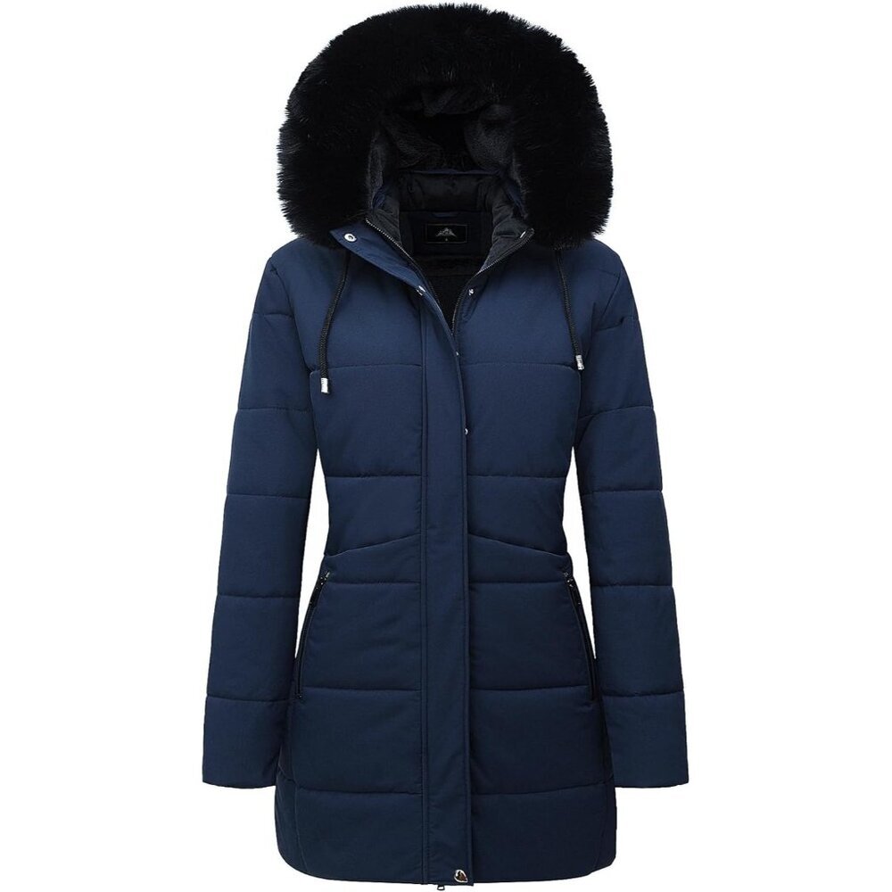 Women's Navy Winter Puffer Coat Jacket Waterproof Hooded